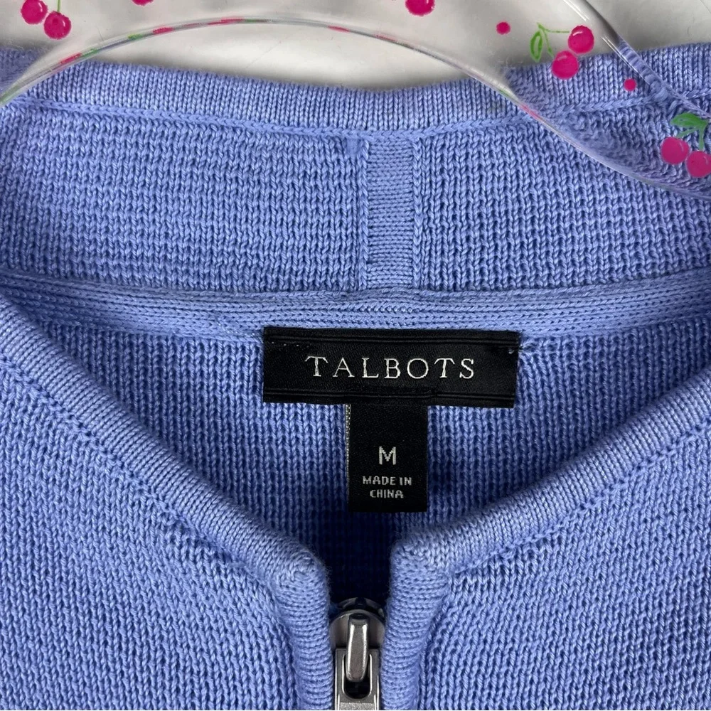 Talbots Blue Full Zip Up Cardigan Sweater Size Medium Cotton Rayon - Picture 6 of 9